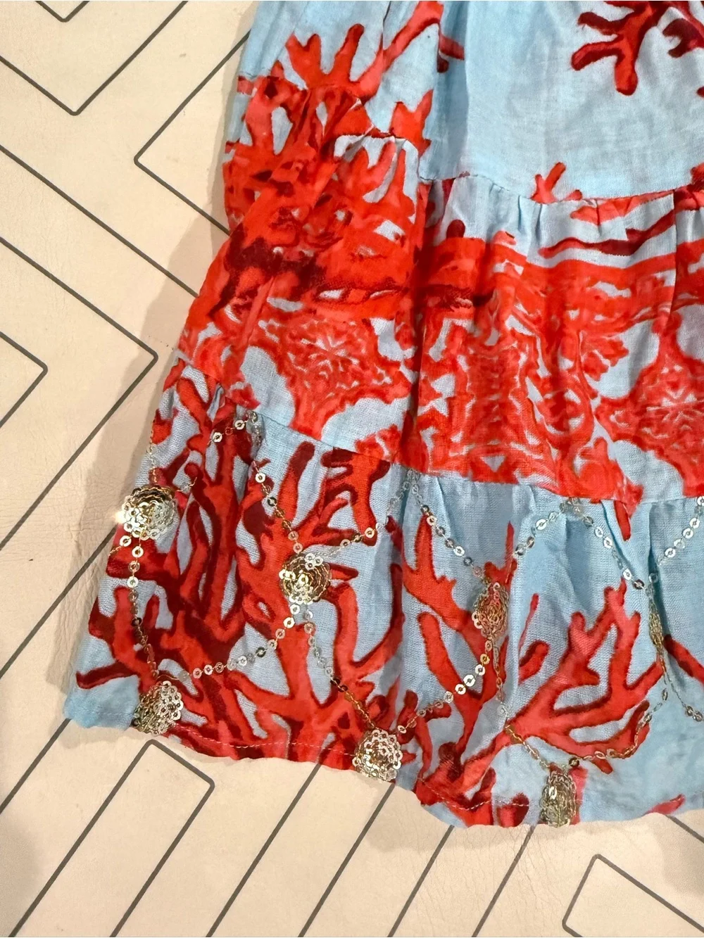 Antica Sartoria Blue & Red Coral Pattern Dress
